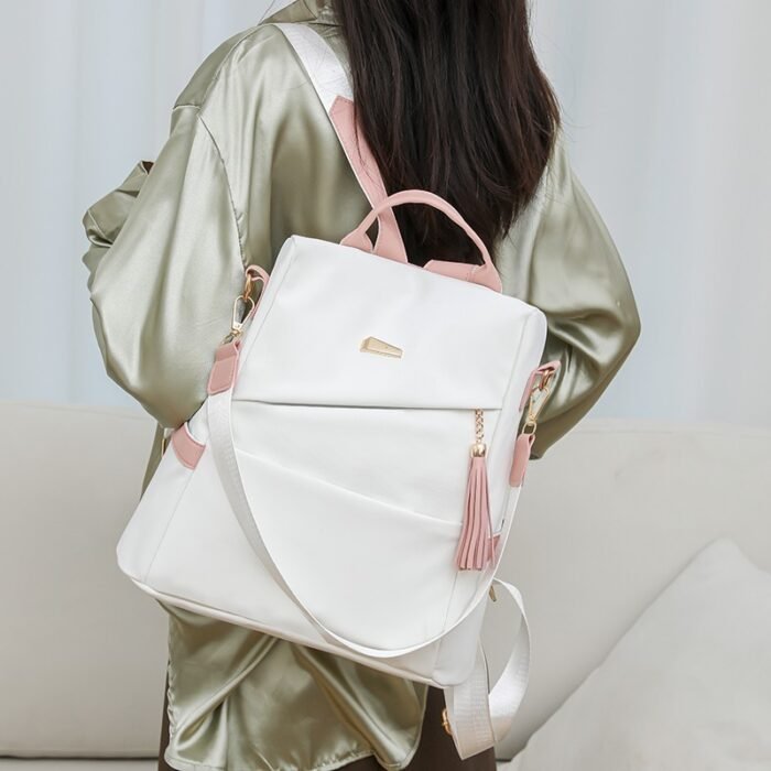 Oxford Cloth Stitching Women'S Backpack Anti-Theft Back Zipper Girls Schoolbag Casual Travel Double Shoulder Backpack - Image 3