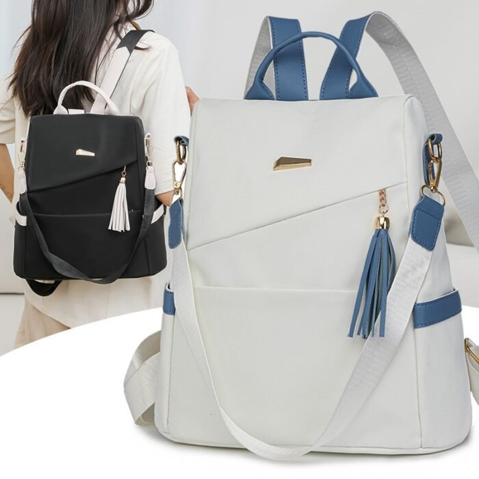 Oxford Cloth Stitching Women'S Backpack Anti-Theft Back Zipper Girls Schoolbag Casual Travel Double Shoulder Backpack - Image 1