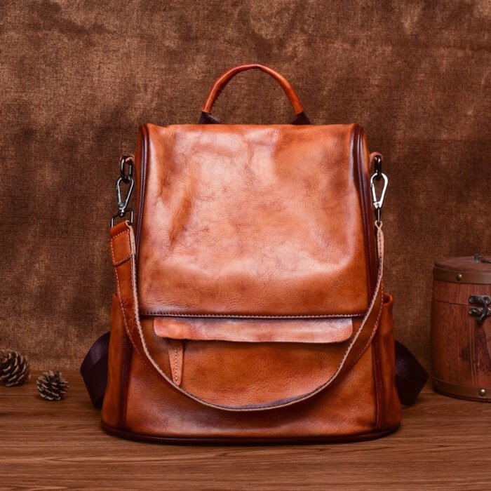 Genuine Leather Anti Theft Backpack Cowhide Large Capacity Ladies Travel Luxury Bags - Image 1