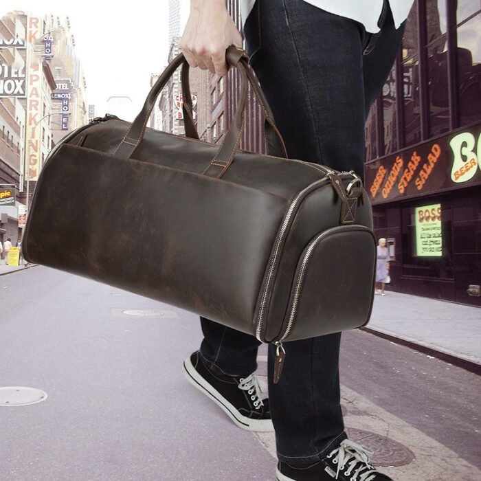Crazy Horse Leather Retro Duffel Bag - Image 4