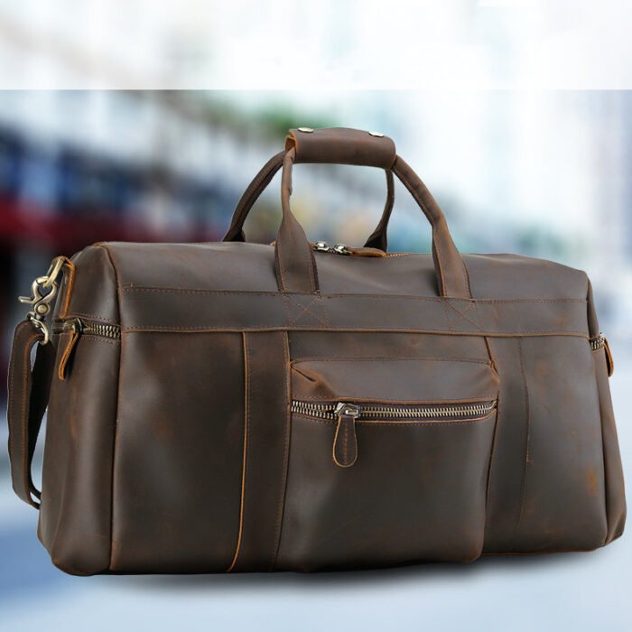 Vintage Crazy Horse Leather Men's Travel Large Capacity Tote - Image 1