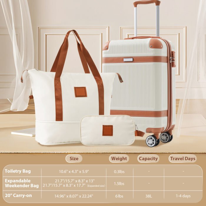 Hardshell Luggage Sets 3 Piece Carry-on Suitcase Double Spinner Wheels With TSA Lock - Image 5