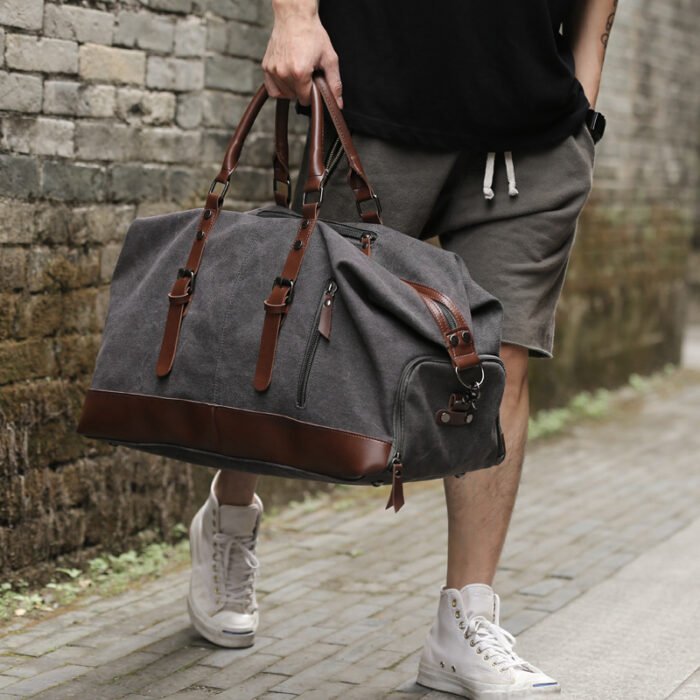 Retro canvas tote bag travel bag male fashion trend large capacity short-distance travel luggage bag shoulder bag male - Image 1