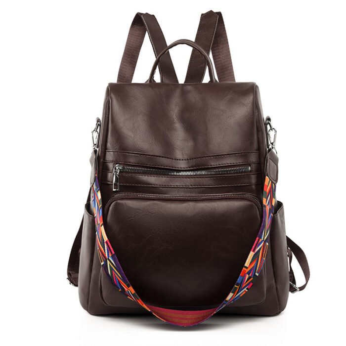 PU Ladies Simple Solid Color Travel Anti-theft Backpack - Image 6