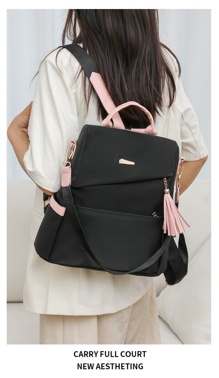 Oxford Cloth Stitching Women'S Backpack Anti-Theft Back Zipper Girls Schoolbag Casual Travel Double Shoulder Backpack - Image 6