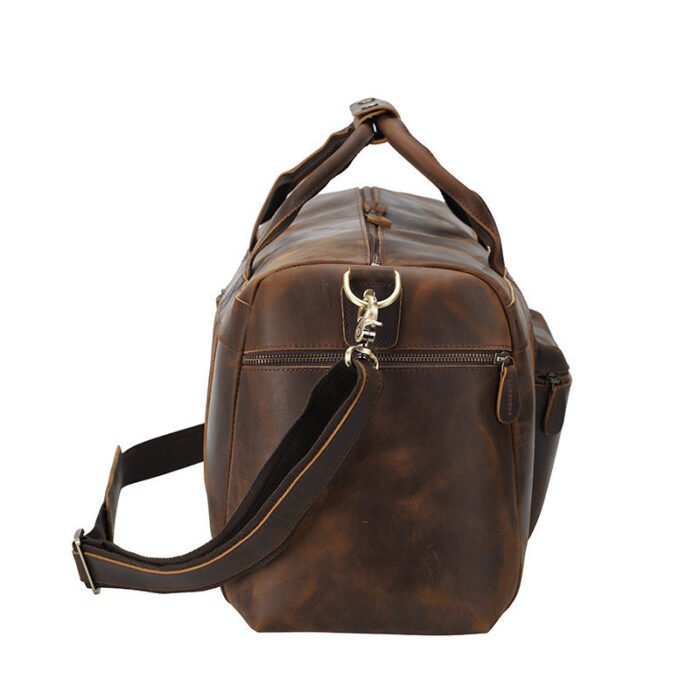Vintage Crazy Horse Leather Men's Travel Large Capacity Tote - Image 4