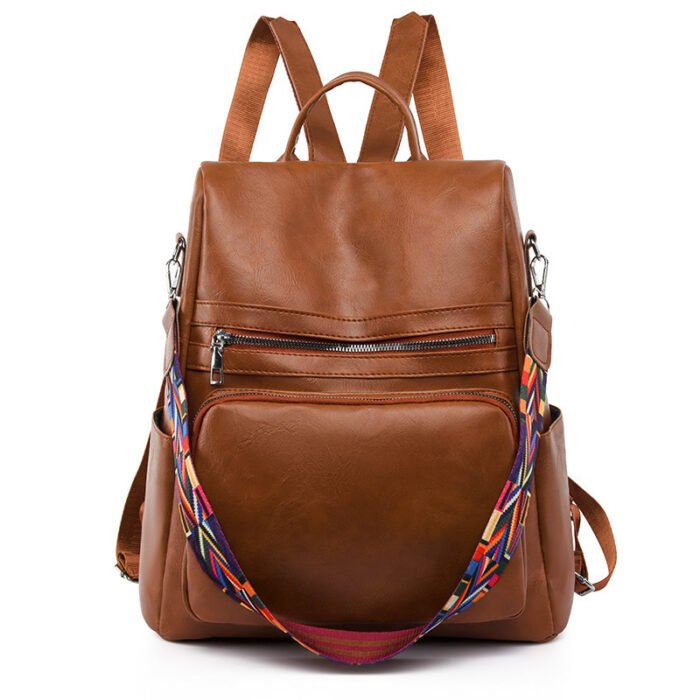 PU Ladies Simple Solid Color Travel Anti-theft Backpack - Image 7