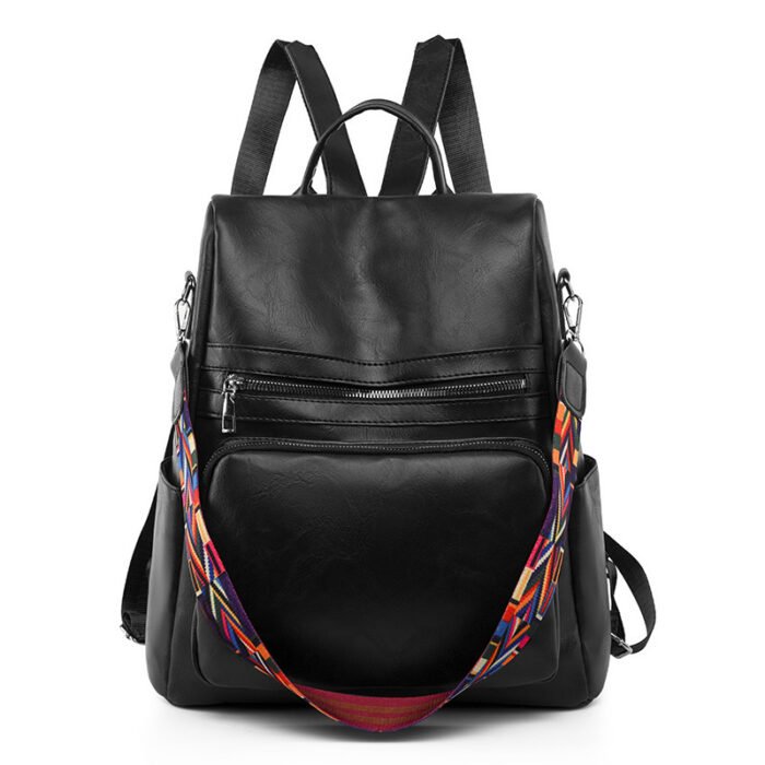 PU Ladies Simple Solid Color Travel Anti-theft Backpack - Image 9