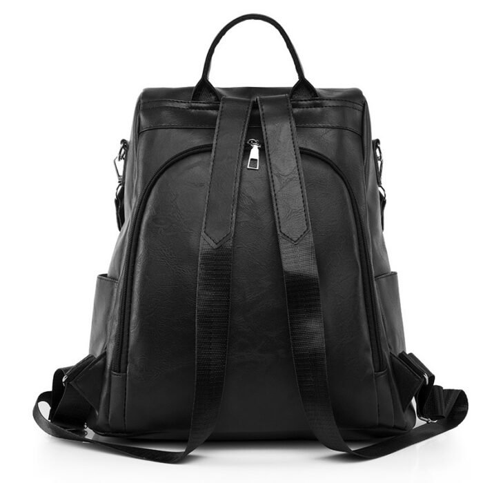 PU Ladies Simple Solid Color Travel Anti-theft Backpack - Image 5