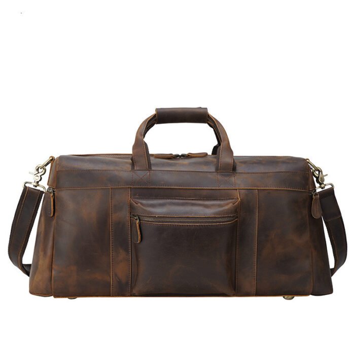 Vintage Crazy Horse Leather Men's Travel Large Capacity Tote - Image 6