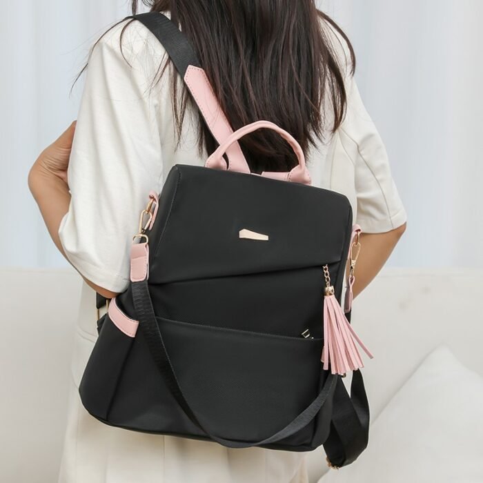 Oxford Cloth Stitching Women'S Backpack Anti-Theft Back Zipper Girls Schoolbag Casual Travel Double Shoulder Backpack - Image 2