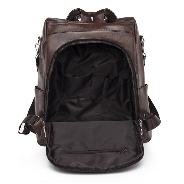 PU Ladies Simple Solid Color Travel Anti-theft Backpack - Image 4