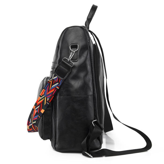 PU Ladies Simple Solid Color Travel Anti-theft Backpack - Image 3