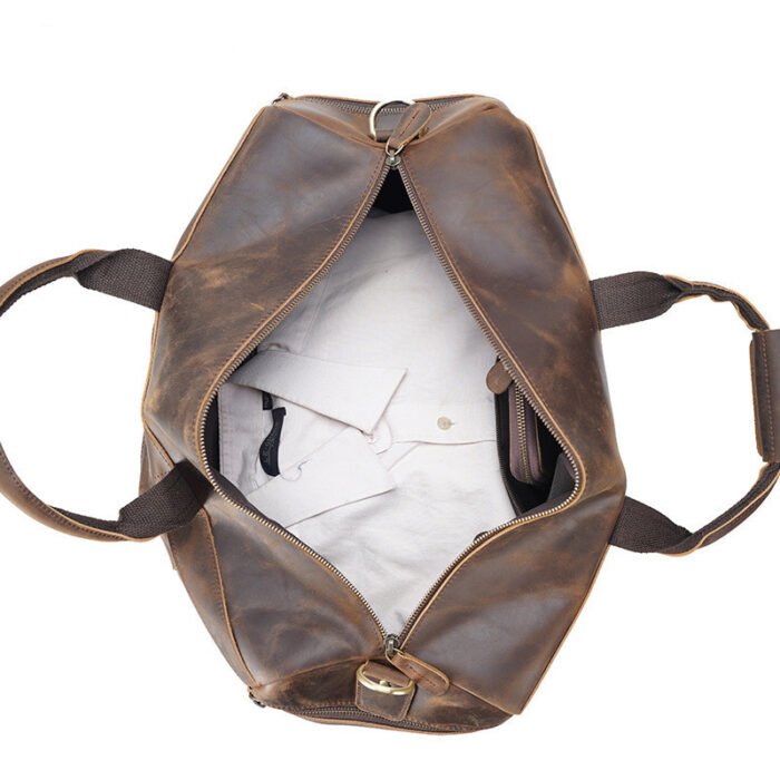 Vintage Crazy Horse Leather Men's Travel Large Capacity Tote - Image 3