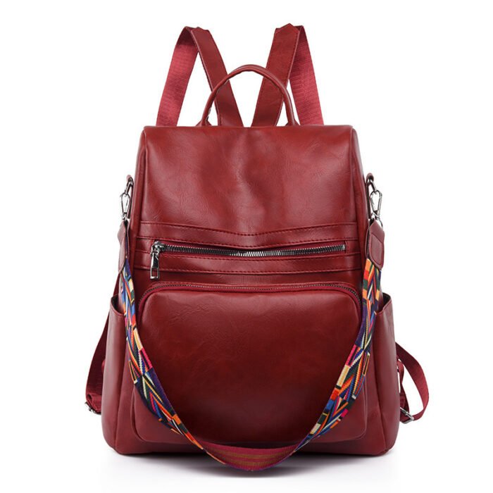 PU Ladies Simple Solid Color Travel Anti-theft Backpack - Image 8