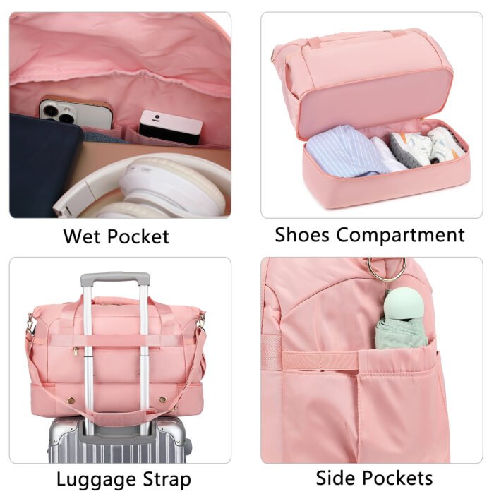 Gym Bag For Women,Travel Duffel Bag With USB Charging Port,Weekender Bag With Wet Pocket - Image 7
